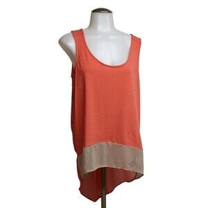 Kardashian Kollection Sleeveless Keyhole Open Back Sheer Top Colorblock Coral S
